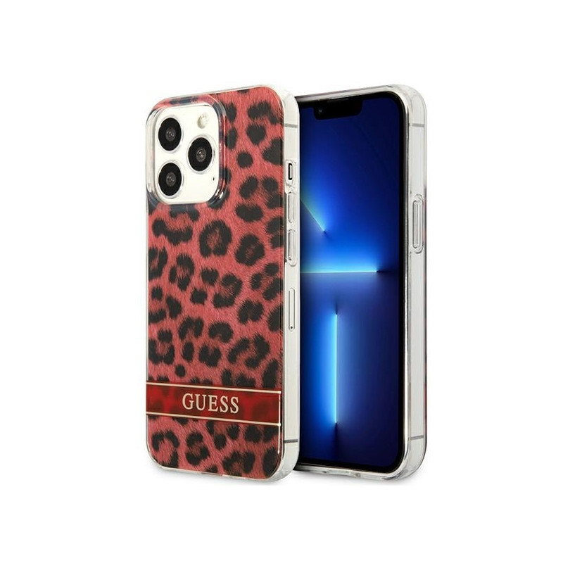 Guess Leopard dėklas, skirtas iPhone 13 Pro / iPhone 13 - raudonas