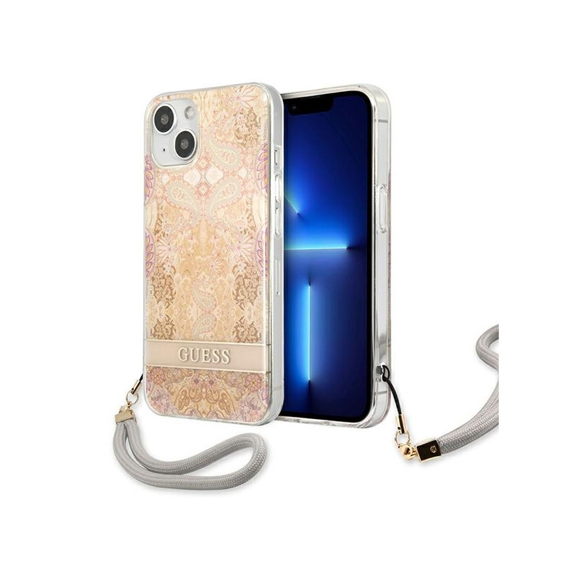 Guess Flower Strap dėklas iPhone 13 mini - auksinis