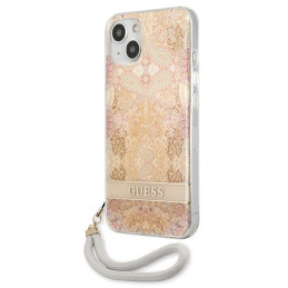 Guess Flower Strap dėklas iPhone 13 mini - auksinis