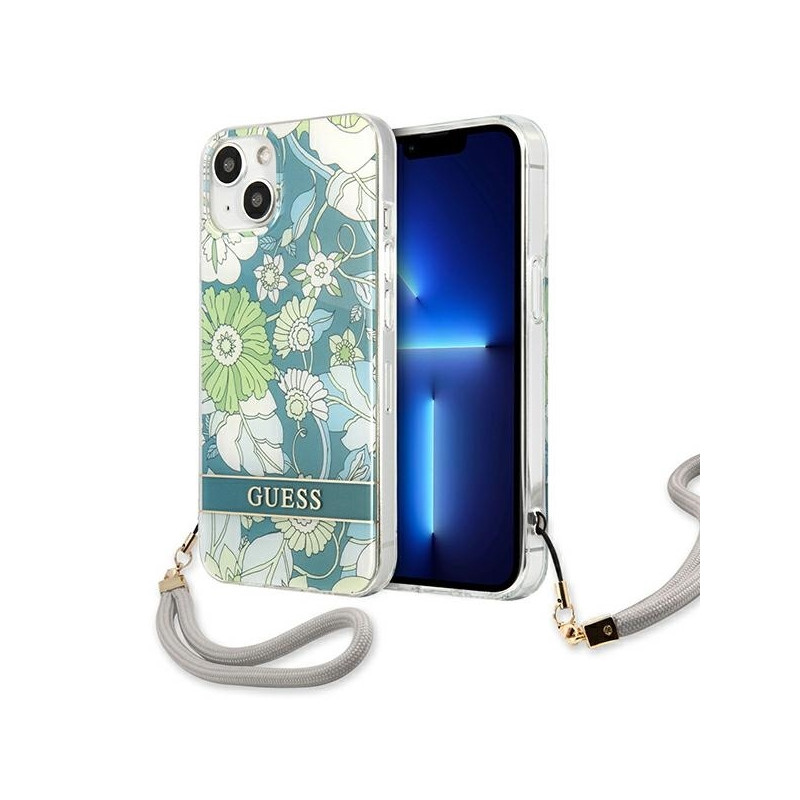 Guess Flower Strap dėklas iPhone 13 mini - žalias