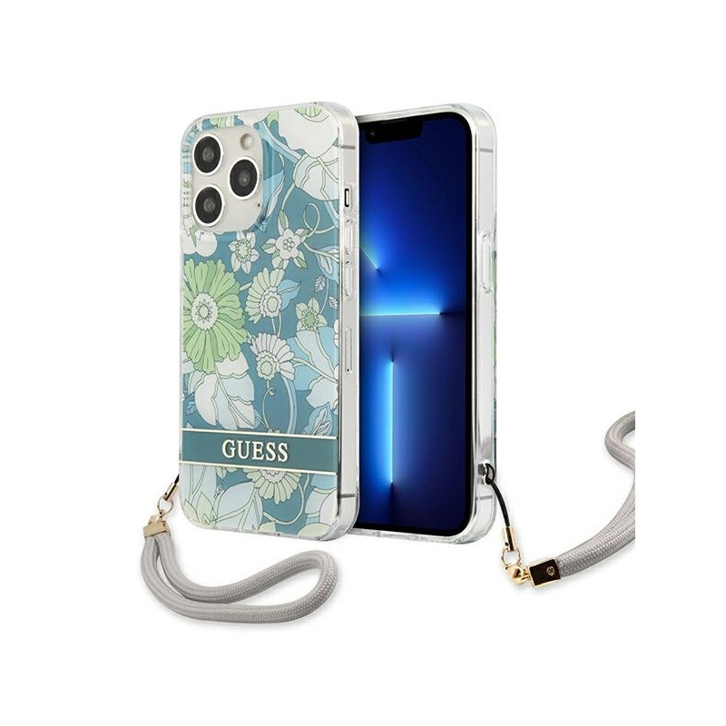 Guess Flower Strap dėklas, skirtas iPhone 13 Pro Max - žalias