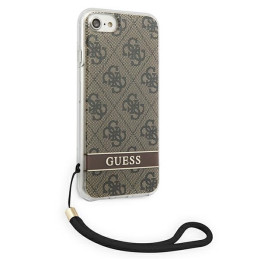 Guess 4G Print Strap dėklas, skirtas iPhone SE 2022 / SE 2020 / 7 / 8 - ruda