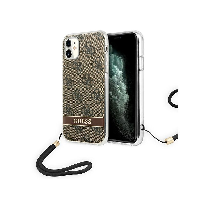 Guess 4G Print Strap dėklas iPhone 11 - rudas