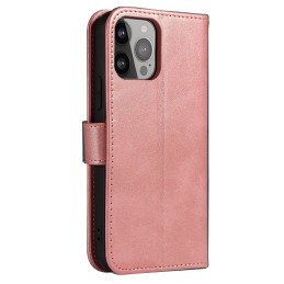 Magnet Case elegantiškas dėklas su atvartu ir stovo funkcija iPhone 13 Pro Max rožiniam