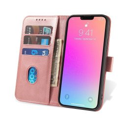 Magnet Case elegantiškas dėklas su atvartu ir stovo funkcija iPhone 13 Pro Max rožiniam