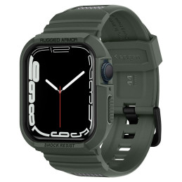 „Spigen Rugged Armor Pro“ dėklas su dirželiu, skirtas Apple Watch 4/ 5/ 6/ 7/ 8/ SE (44/ 45 mm) – žalias