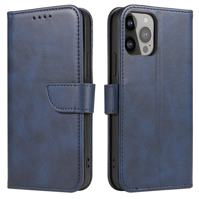 Magnetinis dėklas, elegantiškas dėklas su atvartu ir stovo funkcija, skirtas iPhone 13 Pro, mėlynas