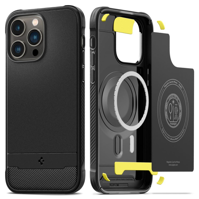Spigen Rugged Armor Mag dėklas su MagSafe, skirtas iPhone 14 Pro Max - matinė juoda