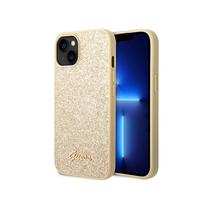 Guess GUHCP14SHGGSHD iPhone 14 6,1 colio auksinis/ auksinis kietas dėklas Glitter Script