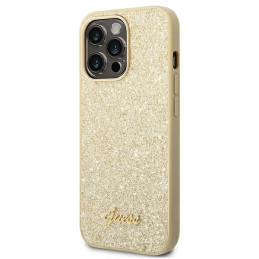 Guess Glitter Script dėklas iPhone 14 Pro - auksinis