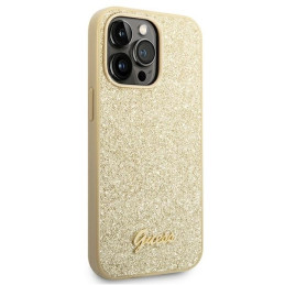 Guess Glitter Script dėklas iPhone 14 Pro - auksinis