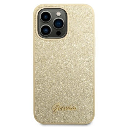 Guess GUHCP14XHGGSHD iPhone 14 Pro Max 6,7 colio auksinis/ auksinis kietas dėklas Glitter Script