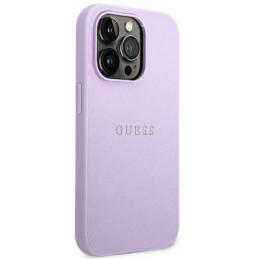 Guess Saffiano Strap dėklas iPhone 14 Pro - violetinis