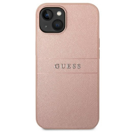 Guess Saffiano Strap dėklas iPhone 14 Plus - rožinis