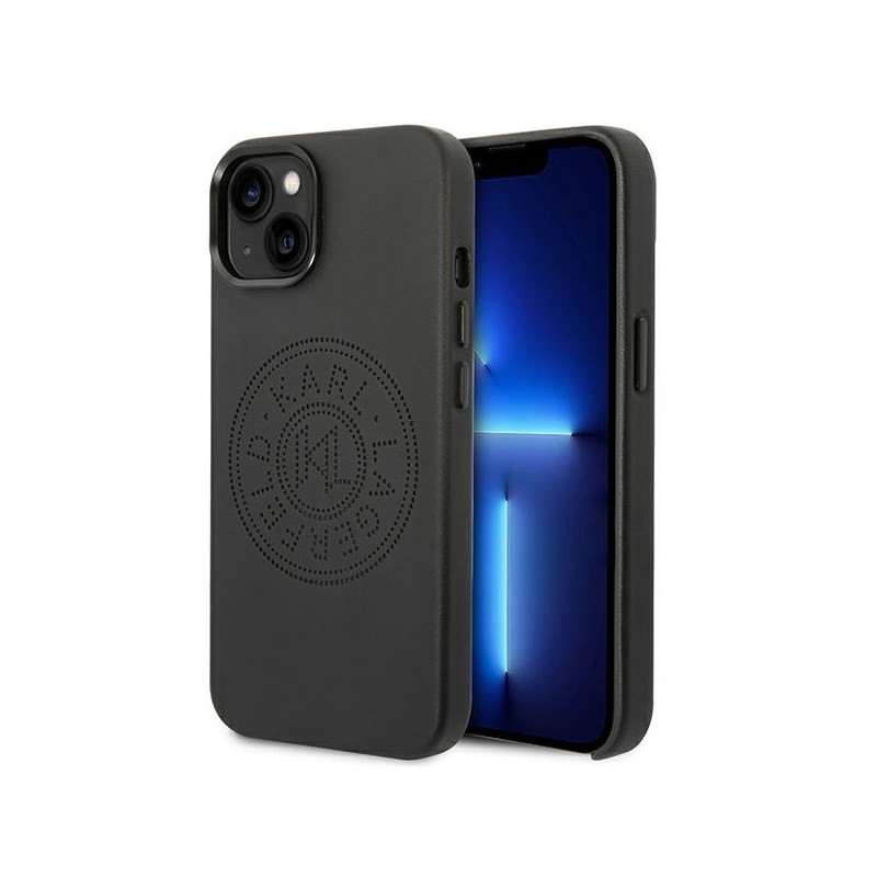 Karl Lagerfeld odinis perforuotas logotipo dėklas iPhone 14 Plus - juodas