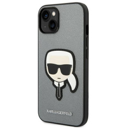 Karl Lagerfeld Saffiano Karl& 39 s Head Patch dėklas, skirtas iPhone 14 Plus – sidabrinis