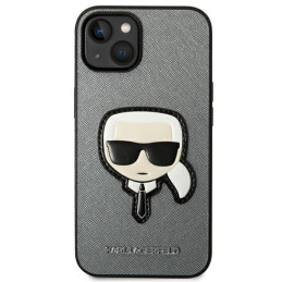 Karl Lagerfeld Saffiano Karl& 39 s Head Patch dėklas, skirtas iPhone 14 Plus – sidabrinis