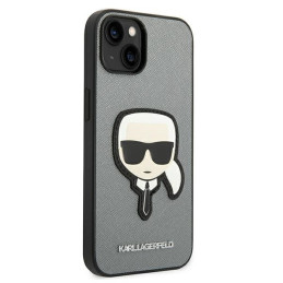 Karl Lagerfeld Saffiano Karl& 39 s Head Patch dėklas, skirtas iPhone 14 Plus – sidabrinis