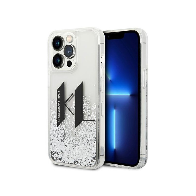 Karl Lagerfeld Liquid Glitter Big KL dėklas iPhone 14 Pro - sidabrinis