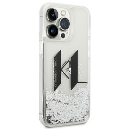 Karl Lagerfeld Liquid Glitter Big KL dėklas iPhone 14 Pro - sidabrinis