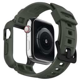 „Spigen Rugged Armor Pro“ dėklas su dirželiu, skirtas Apple Watch 4/ 5/ 6/ 7/ 8/ SE (44/ 45 mm) – žalias