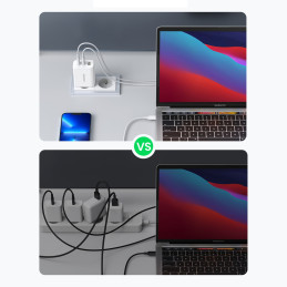 Ugreen greitas tinklo įkroviklis 2x USB Type C / USB 65W PD3.0, QC3.0/ 4.0+ baltas (CD275)