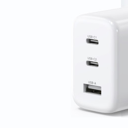 Ugreen greitas tinklo įkroviklis 2x USB Type C / USB 65W PD3.0, QC3.0/ 4.0+ baltas (CD275)