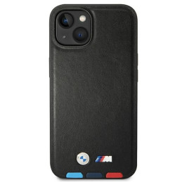 BMW Leather Stamp Tricolor dėklas iPhone 14 Plus - juodas