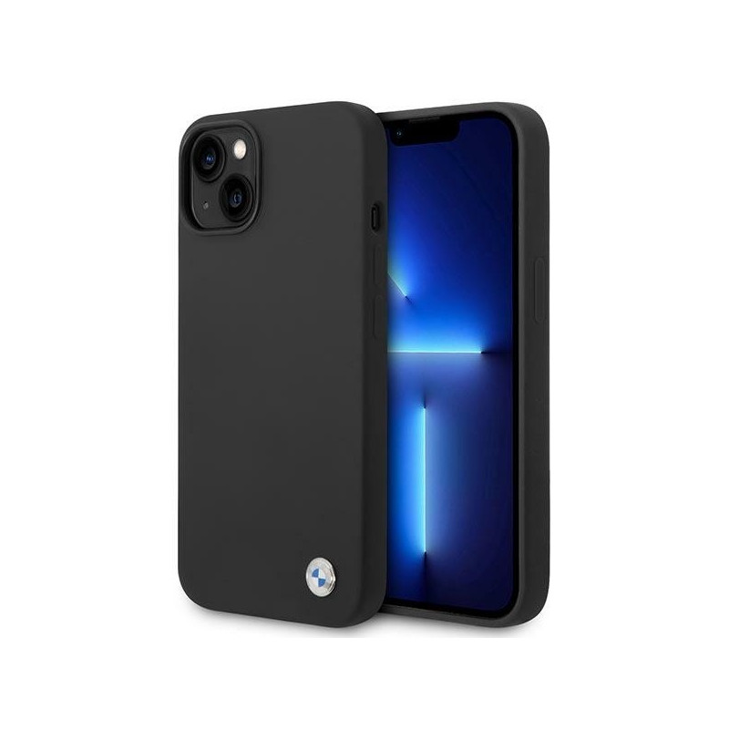BMW Silicone Metal Logo dėklas iPhone 14 Plus - juodas