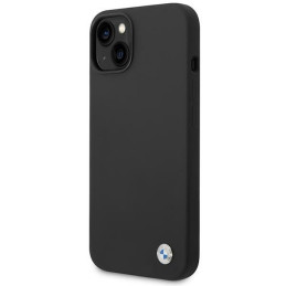 BMW Silicone Metal Logo dėklas iPhone 14 Plus - juodas