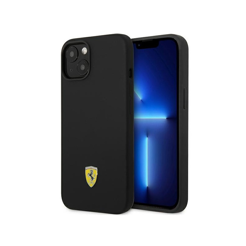 Ferrari Silicone Metal Logo dėklas, skirtas iPhone 14 Plus - juodas