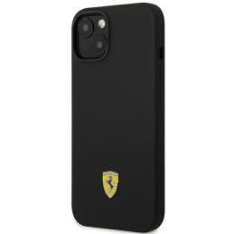Ferrari Silicone Metal Logo dėklas, skirtas iPhone 14 Plus - juodas