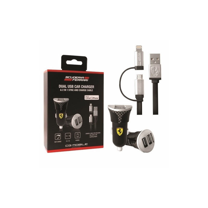 Ferrari pakrovėjas FEBCCCBUNBK 2in1 MFI lightning/ micro USB juoda/ juoda