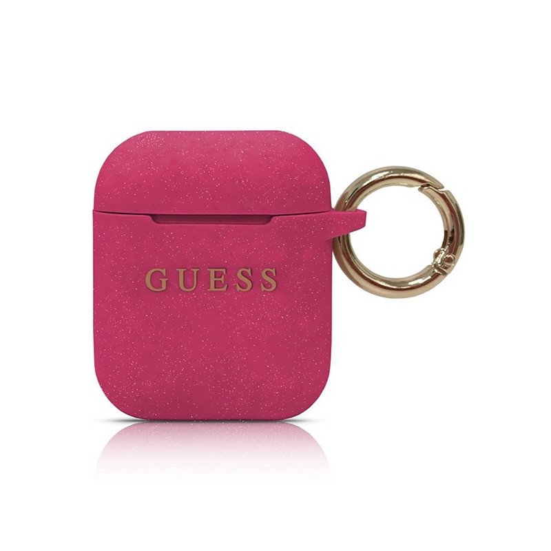 Guess Silicone Glitter dėklas, skirtas AirPods 1/ 2 - fuksija