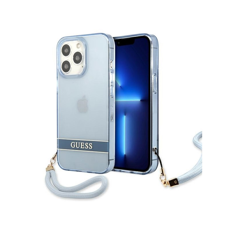 Guess Translucent Strap dėklas, skirtas iPhone 13 Pro / iPhone 13 - mėlynas