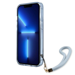 Guess Translucent Strap dėklas, skirtas iPhone 13 Pro / iPhone 13 - mėlynas
