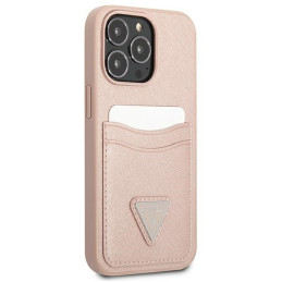 Guess Saffiano Triangle Logo Cardslot dėklas, skirtas iPhone 13 Pro / iPhone 13 - rožinė