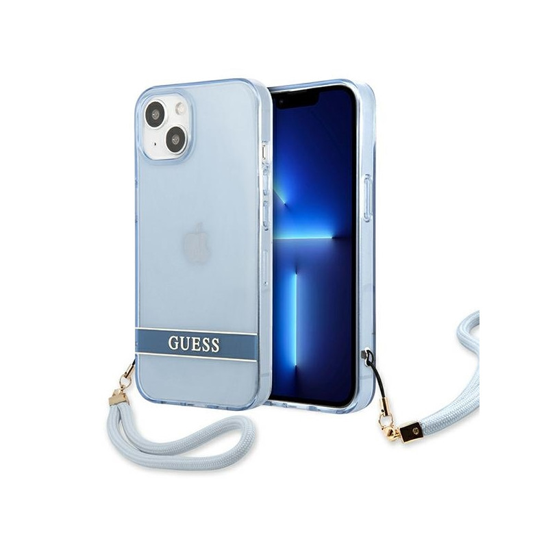 Guess Translucent Strap dėklas iPhone 13 - mėlynas