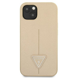 Guess Saffiano Triangle Logo dėklas iPhone 13 mini - smėlio spalvos