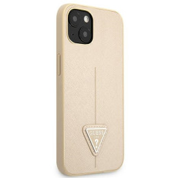 Guess Saffiano Triangle Logo dėklas iPhone 13 mini - smėlio spalvos