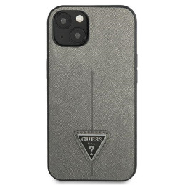 Guess Saffiano Triangle Logo dėklas iPhone 13 mini - sidabrinis