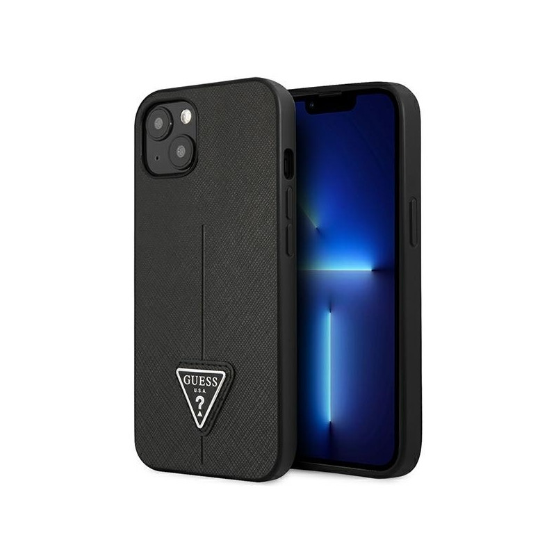 Guess Saffiano Triangle Logo dėklas iPhone 13 mini - juodas