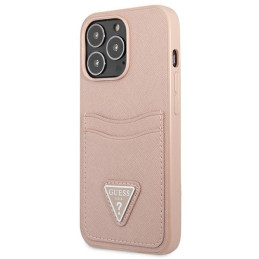 Guess Saffiano Triangle Logo Cardslot dėklas, skirtas iPhone 13 Pro Max – rožinis