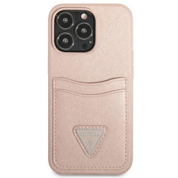 Guess Saffiano Triangle Logo Cardslot dėklas, skirtas iPhone 13 Pro Max – rožinis