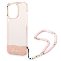 Guess Translucent Pearl Strap dėklas iPhone 14 Pro - rožinis