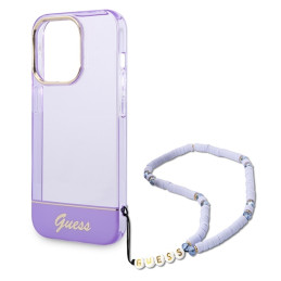 Guess Translucent Pearl Strap dėklas, skirtas iPhone 14 Pro - violetinė