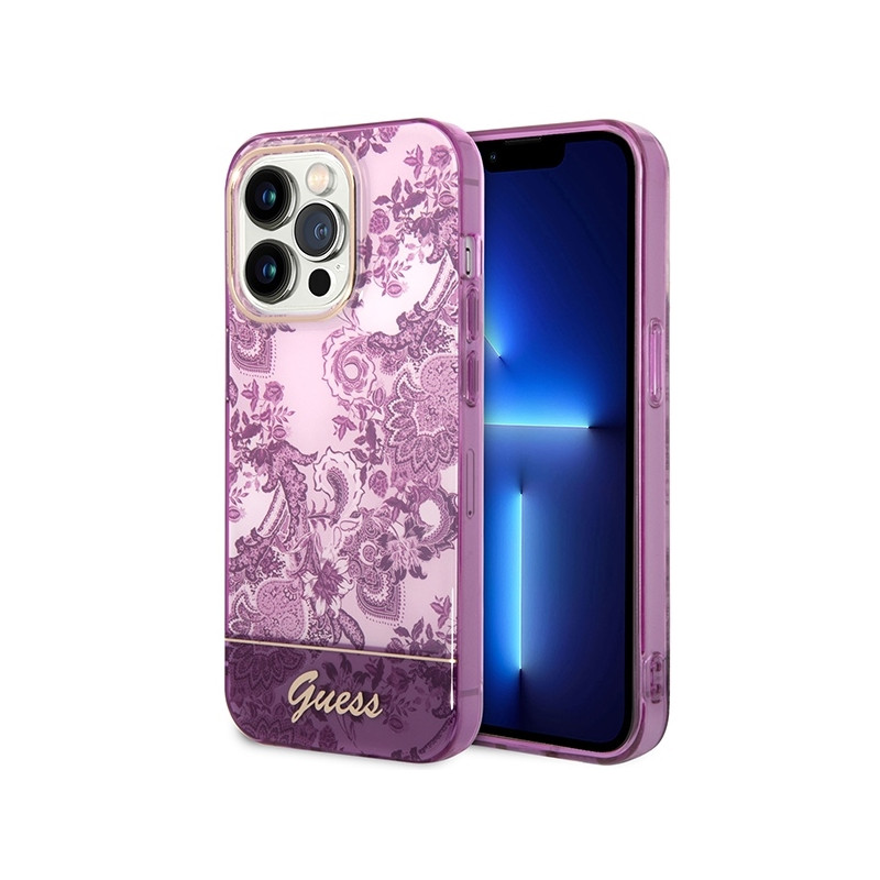 Guess Porcelain Collection dėklas, skirtas iPhone 14 Pro - fuksija