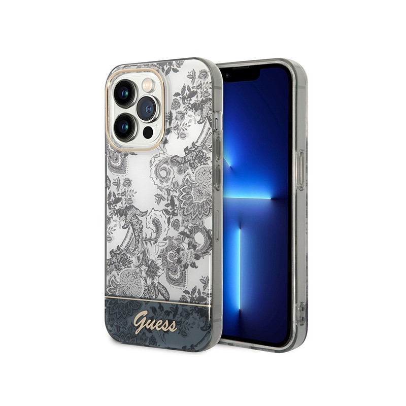 Guess Porcelain Collection dėklas, skirtas iPhone 14 Pro - pilkas