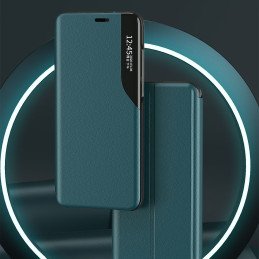 Elegantiškas Eco Leather View Case dėklas su atvartu ir stovo funkcija, skirtas iPhone 13 Pro Max, juodas