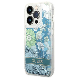 Guess Flower Liquid Glitter dėklas iPhone 14 Pro - žalias